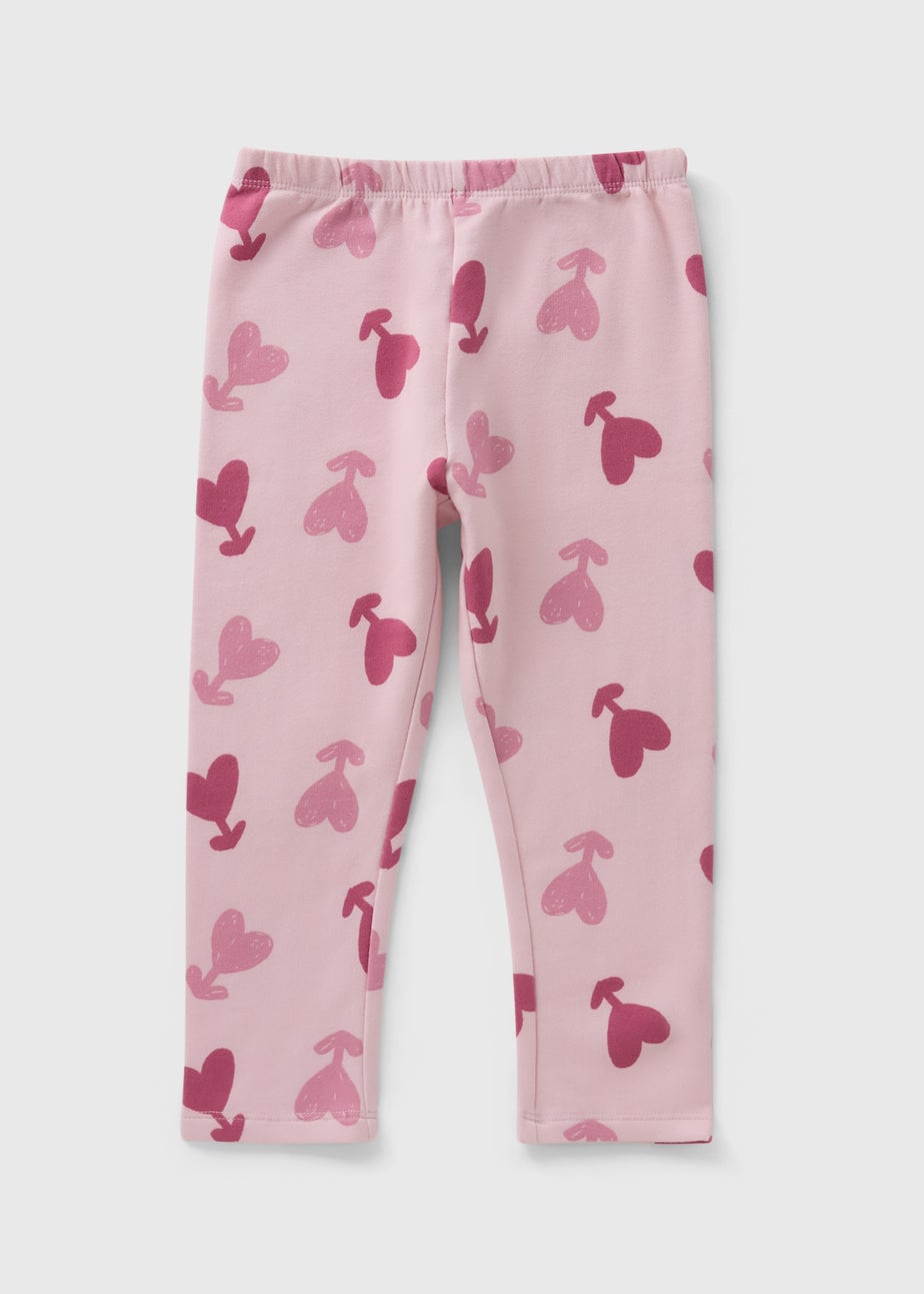 Girls Pink Heart Brushed Leggings (1-7yrs)