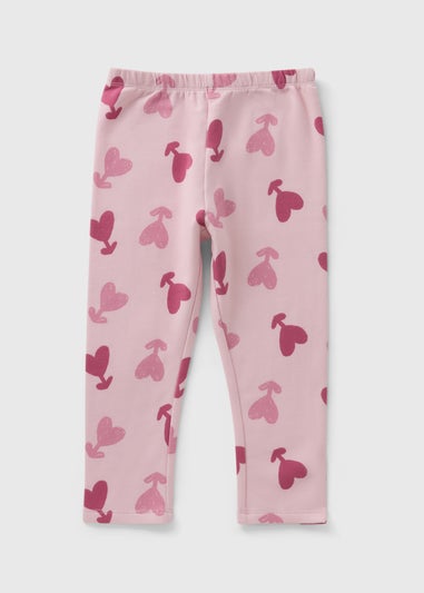 Girls Pink Heart Brushed Leggings (1-7yrs)