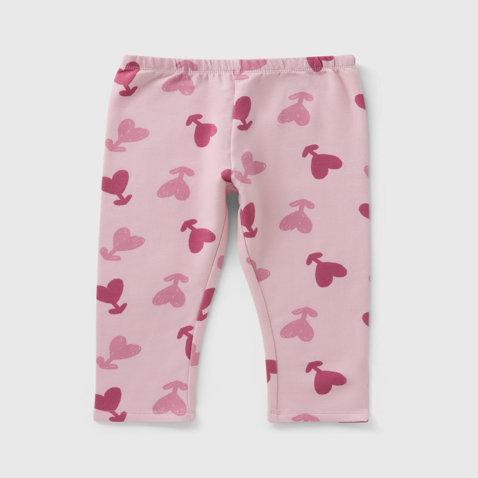 Girls Pink Heart Brushed Leggings (1-7yrs)