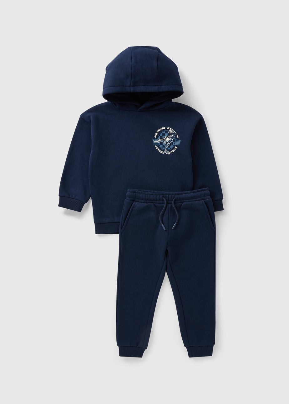 Boys Navy Dino Graphic Hoodie & Jogging Bottom Set (1-7yrs)