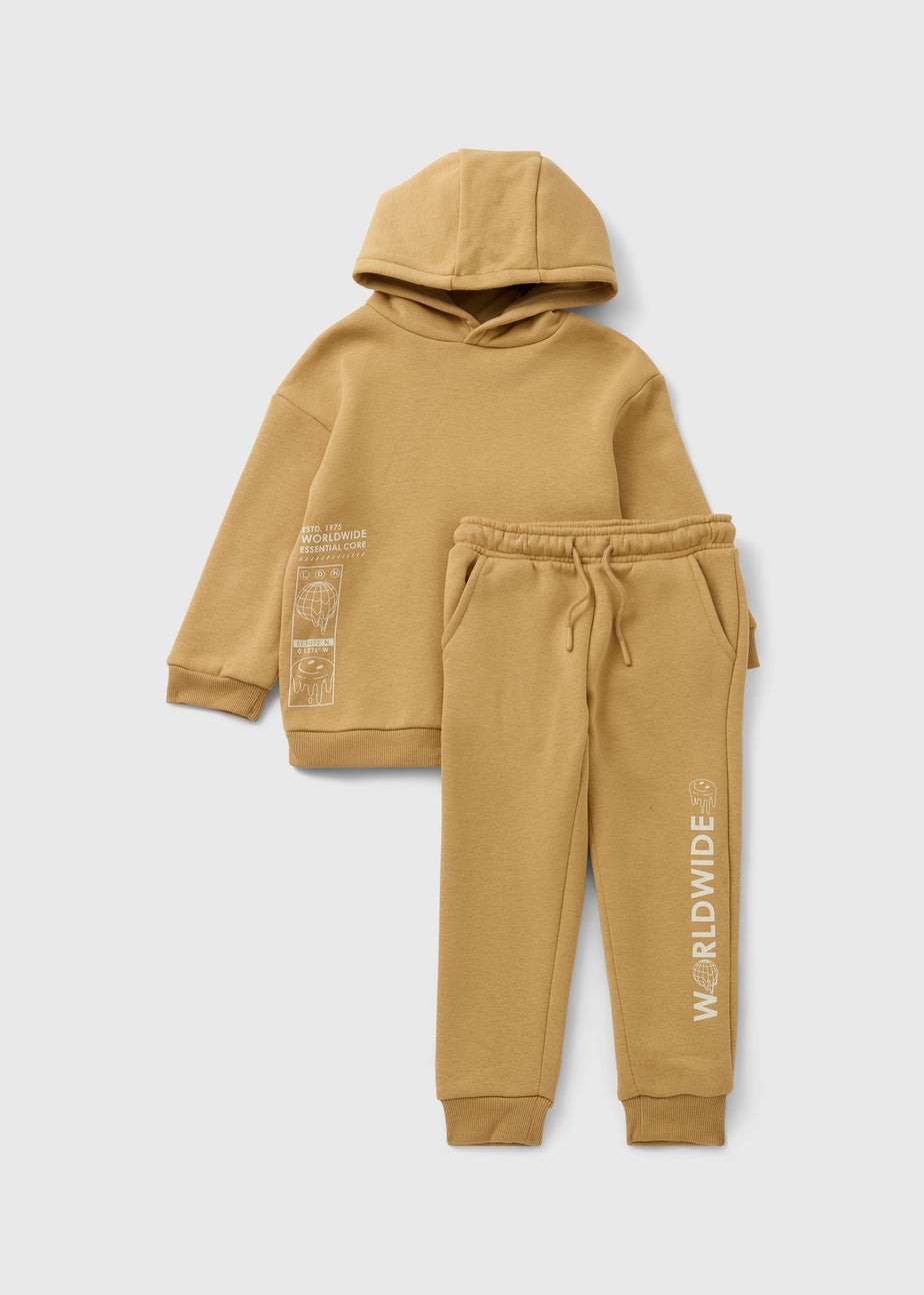 Boys Ochre Printed Hoodie & Jogging Bottom Set (1-7yrs)