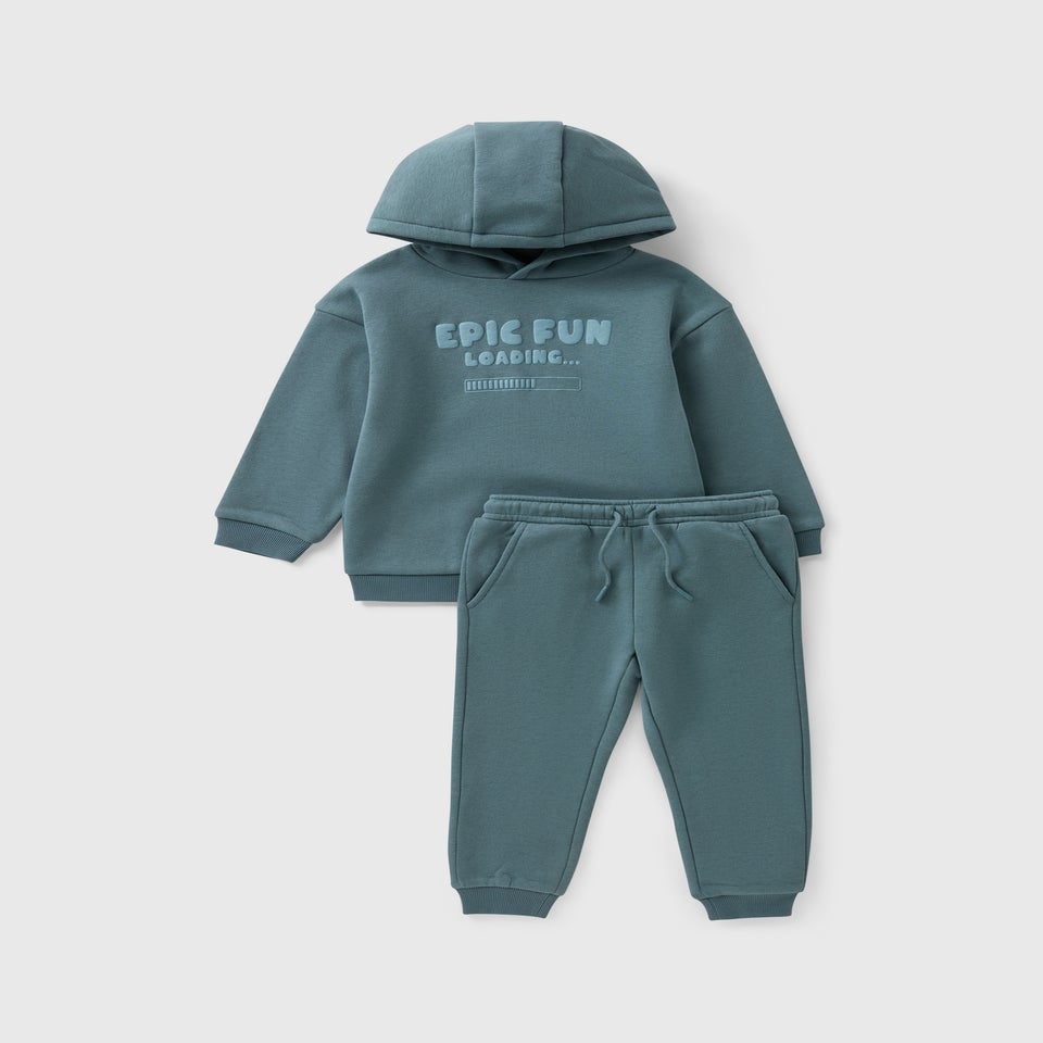 Boys Teal Epic Fun Hoodie & Jogging Bottom Set (1-7yrs)