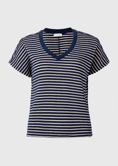 Navy Stripe Textured V Neck Crop Top