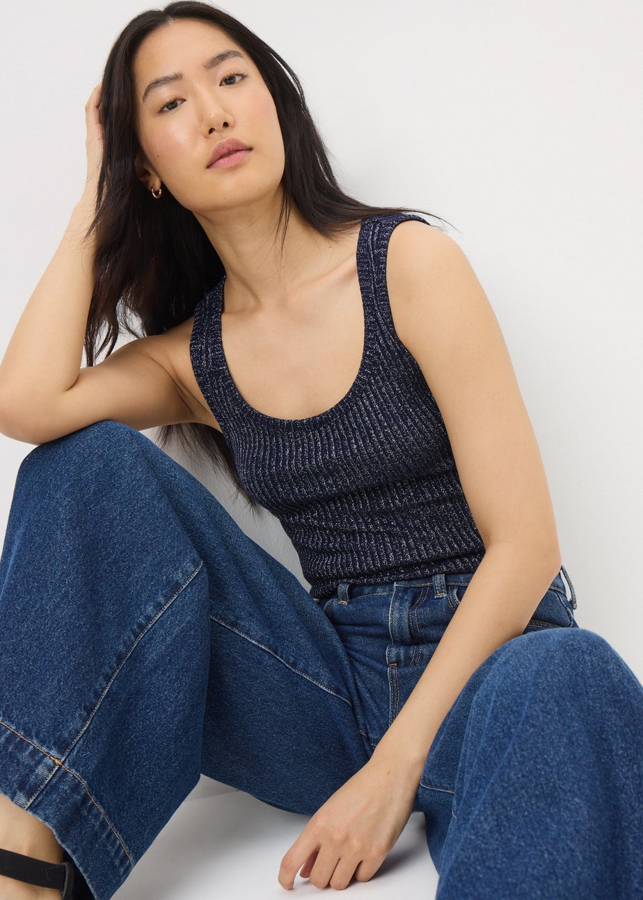 Navy Sparkle Yarn Vest Top