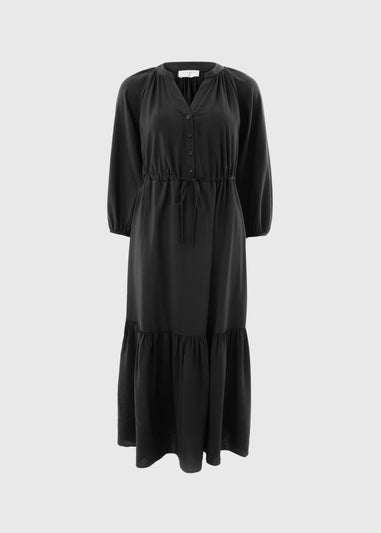 Black Solid Raglan Shirt Dress
