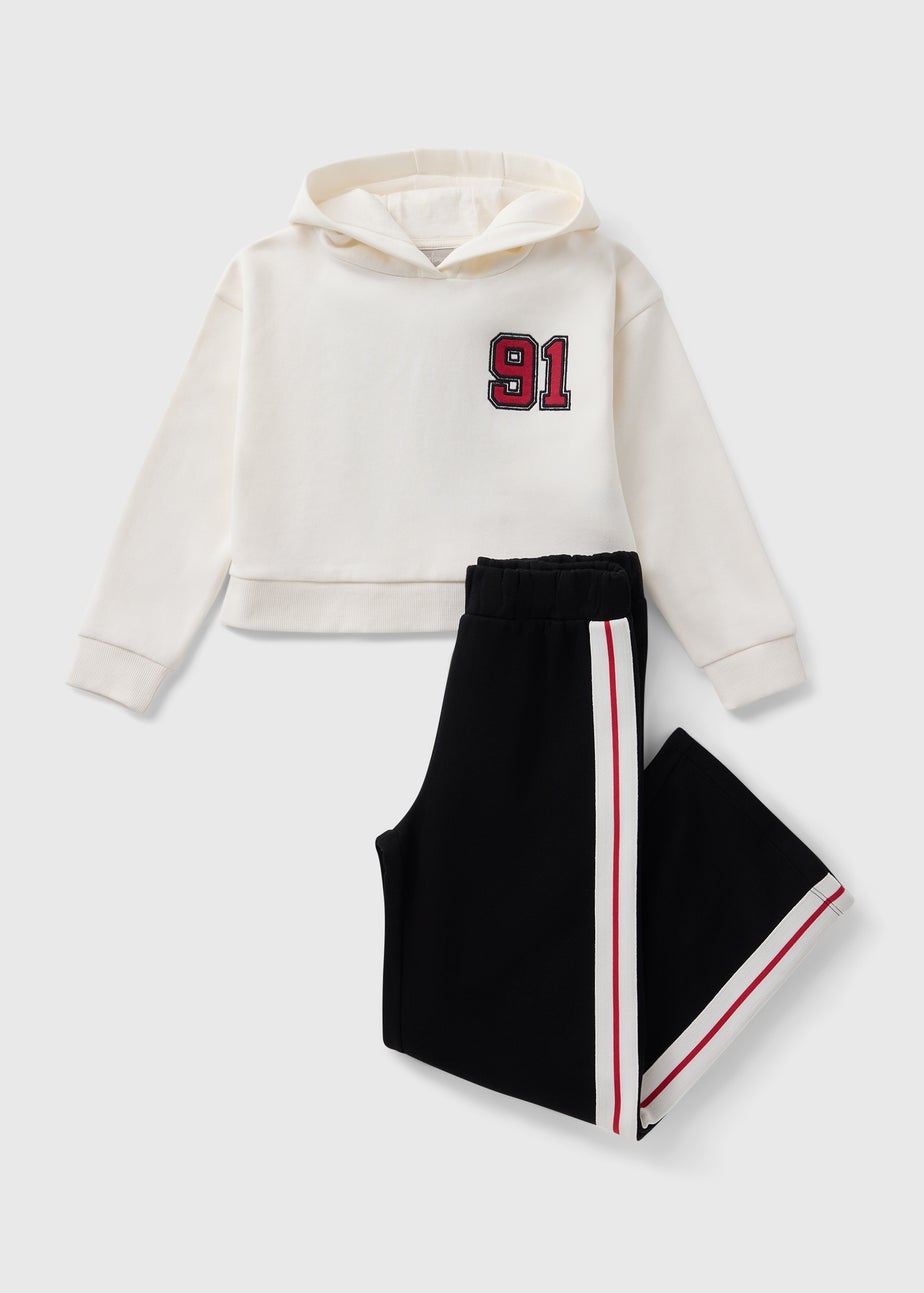 Girls Black Sporty Hoodie & Jogging Bottom Set (7-15yrs)