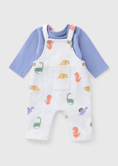Baby Grey Dino Dungaree & Top Set (Newborn-23mths)