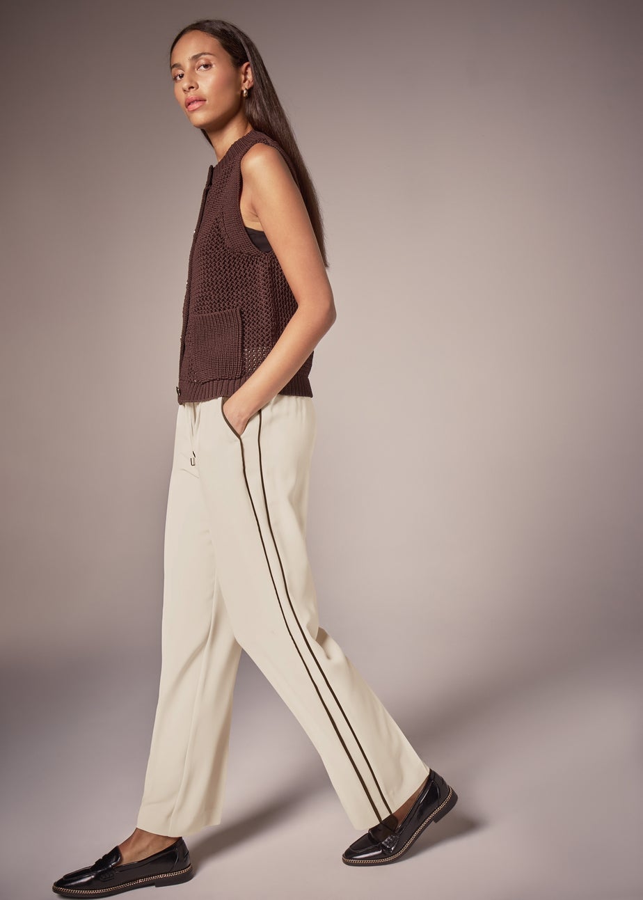 Et Vous Ivory Side Stripe Wide Trousers