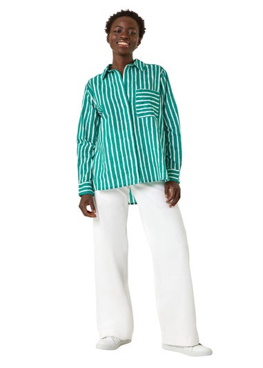 Roman Green Stripe Linear Print Buttoned Shirt