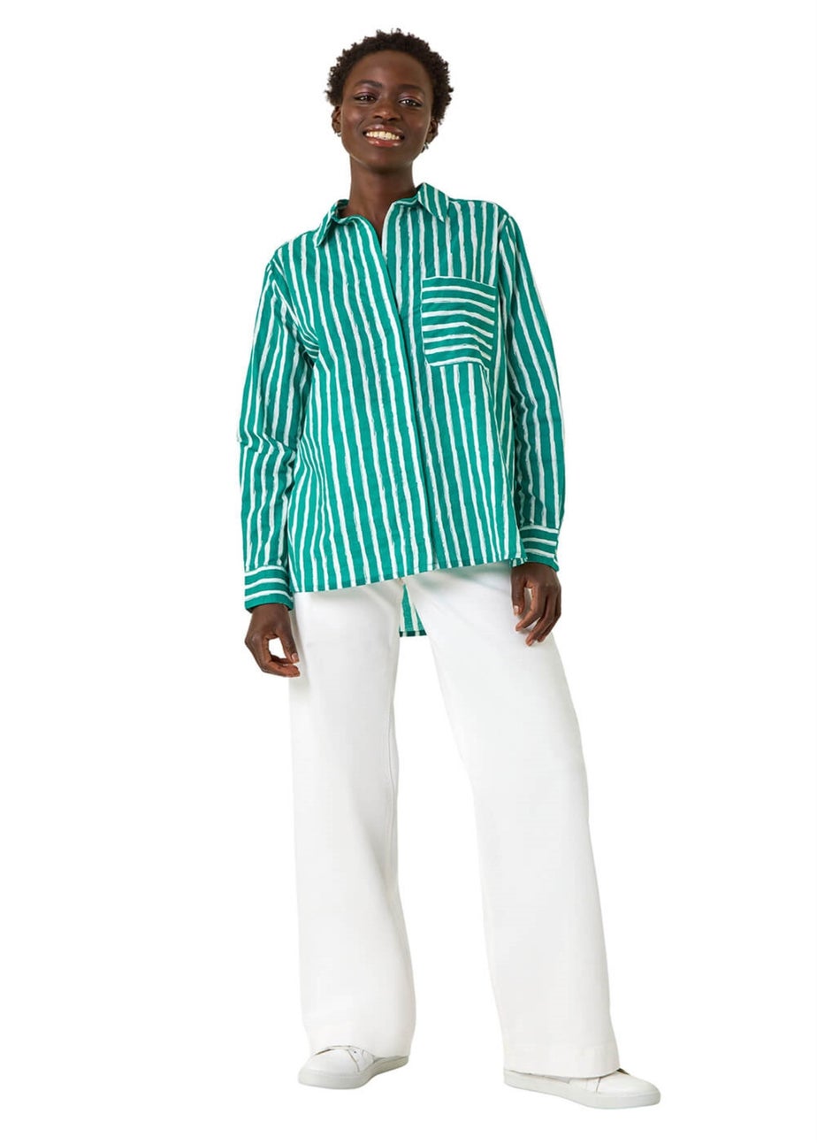 Roman Green Stripe Linear Print Buttoned Shirt