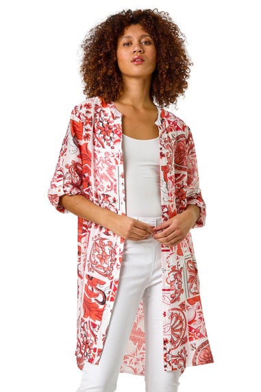 Roman Red Tile Print Longline Blouse