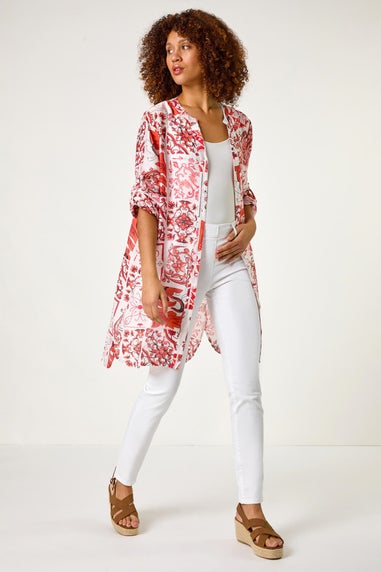 Roman Red Tile Print Longline Blouse