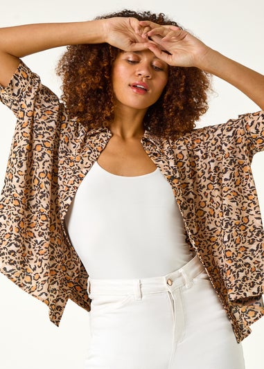 Roman Tan Animal Print Relaxed Blouse