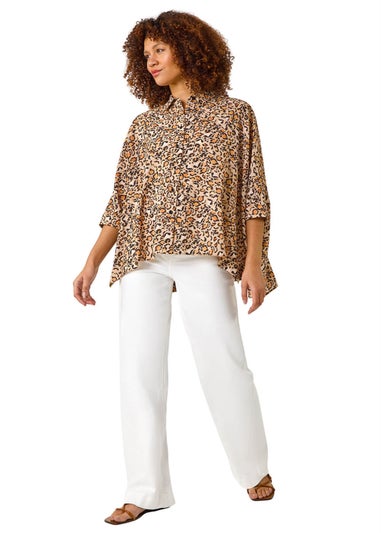 Roman Tan Animal Print Relaxed Blouse