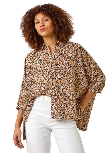 Roman Tan Animal Print Relaxed Blouse