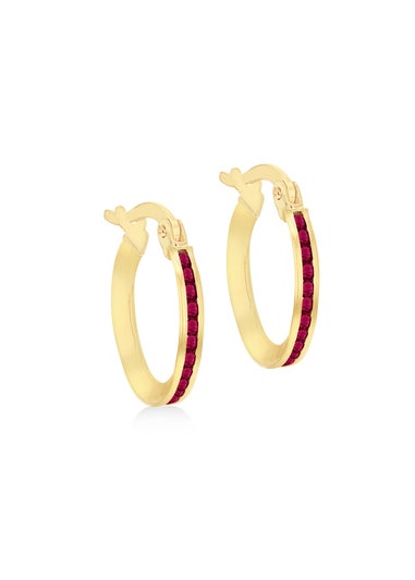 Golden Moments 9ct Yellow Gold Round Red CZs Endless Slim Hoop Earrings