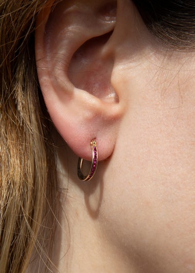 Golden Moments 9ct Yellow Gold Round Red CZs Endless Slim Hoop Earrings