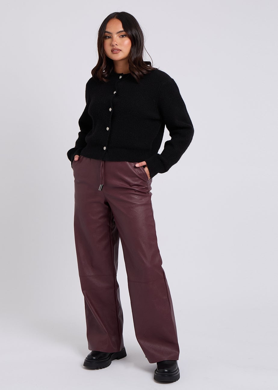 Urban Bliss Burgundy PU Wide Leg Elasticated Trouser
