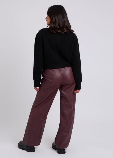 Urban Bliss Burgundy PU Wide Leg Elasticated Trouser