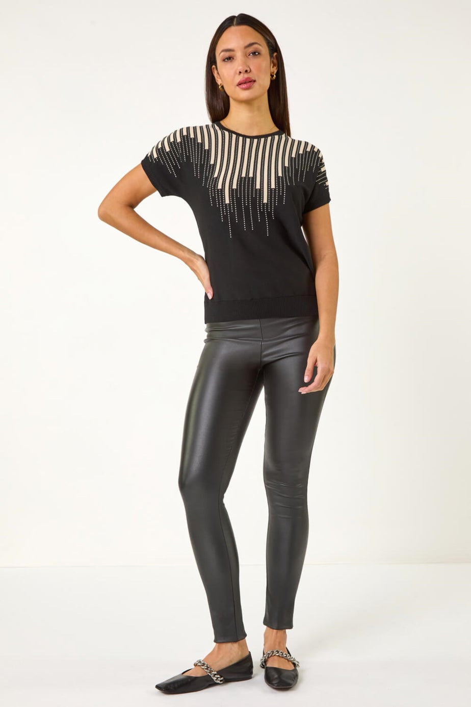 Roman Black Piano Pattern Knit Top