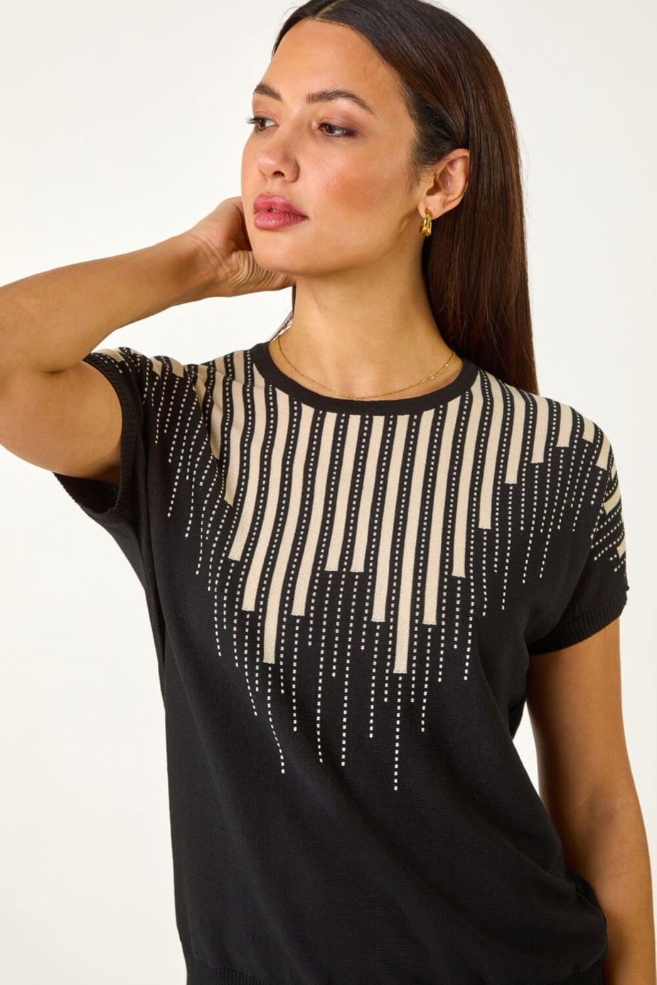 Roman Black Piano Pattern Knit Top