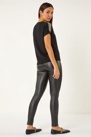 Roman Black Piano Pattern Knit Top