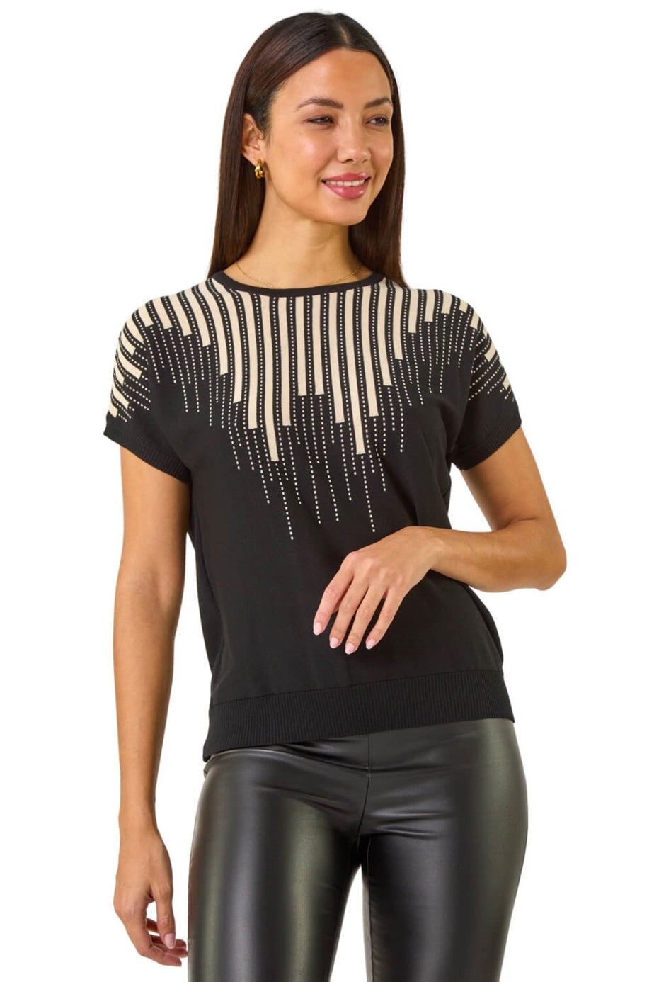 Roman Black Piano Pattern Knit Top