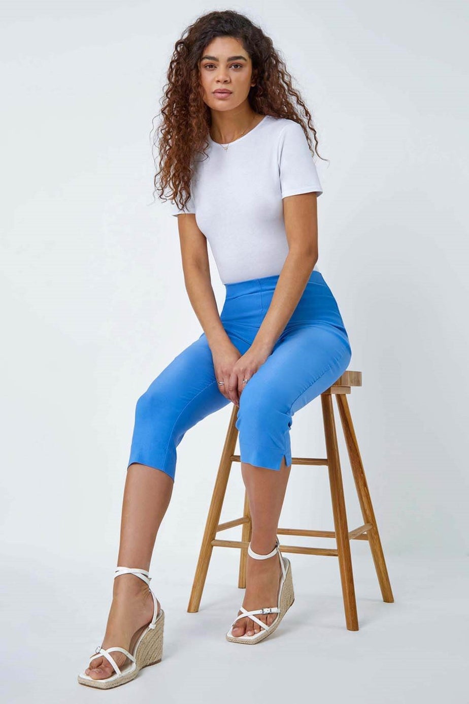 Roman Light Denim Blue Cropped Stretch Trouser