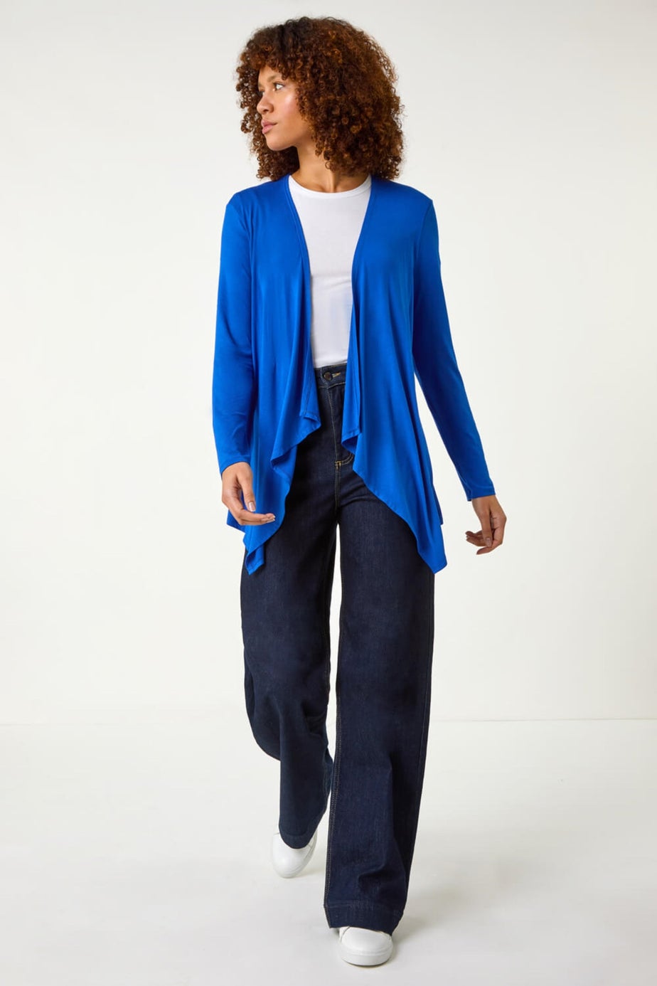 Roman Royal Blue Waterfall Front Jersey Knit Cardigan