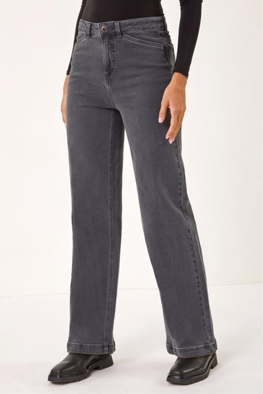Roman Charcoal Cotton Blend Wide Leg Stretch Jeans