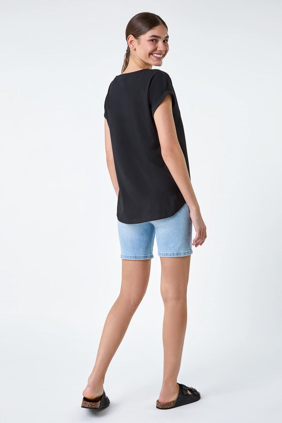 Roman Black Plain Stretch Cotton Jersey T-Shirt