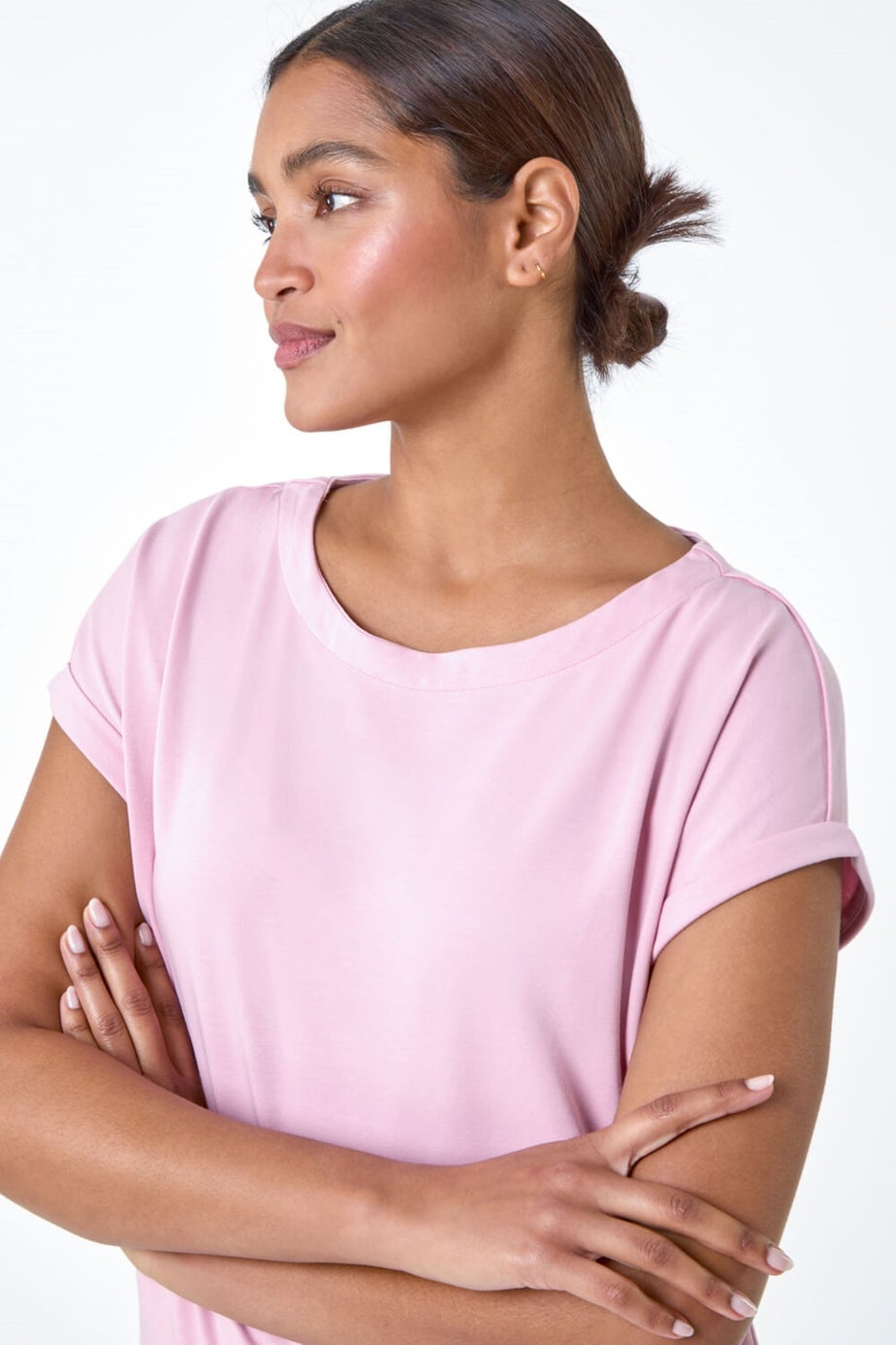 Roman Light Pink Plain Stretch Cotton Jersey T-Shirt