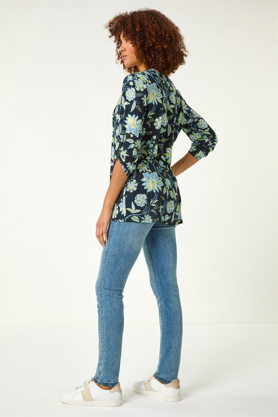Roman Lime Floral Print Pintuck Shirt