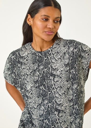 Roman Black Snake Print Bubble Hem Top