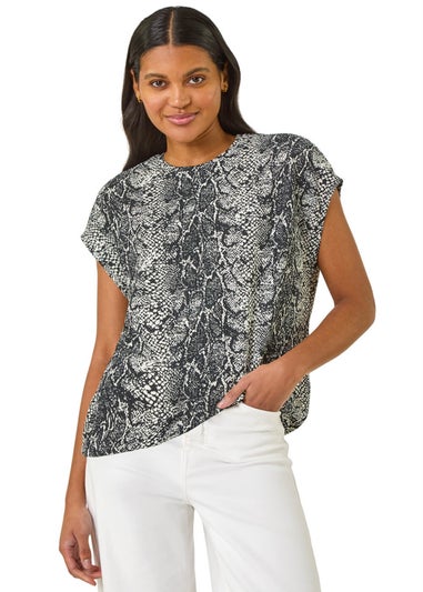 Roman Black Snake Print Bubble Hem Top