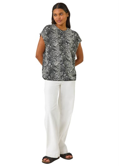Roman Black Snake Print Bubble Hem Top