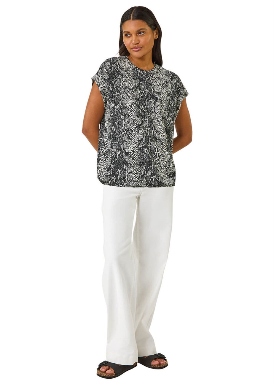 Roman Black Snake Print Bubble Hem Top