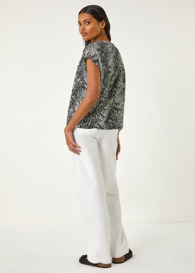 Roman Black Snake Print Bubble Hem Top