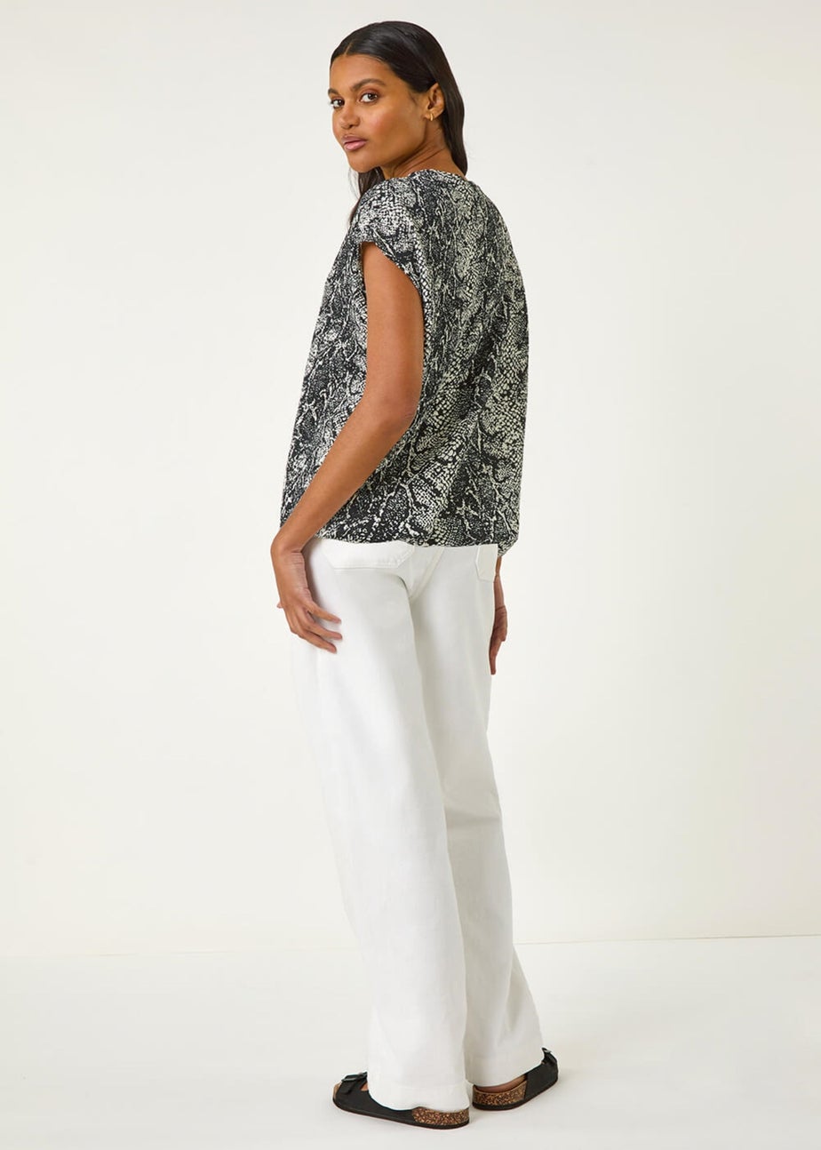 Roman Black Snake Print Bubble Hem Top