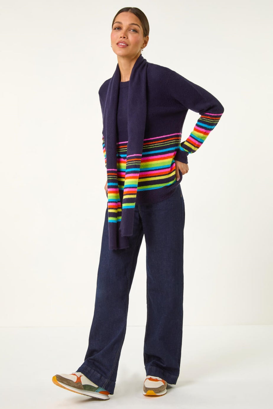 Roman Multi Border Stripe Scarf Knit Jumper