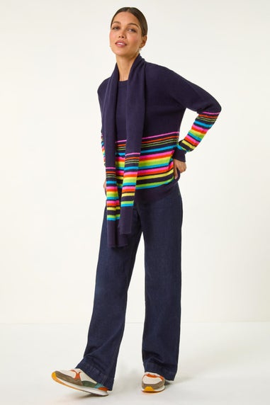 Roman Multi Border Stripe Scarf Knit Jumper