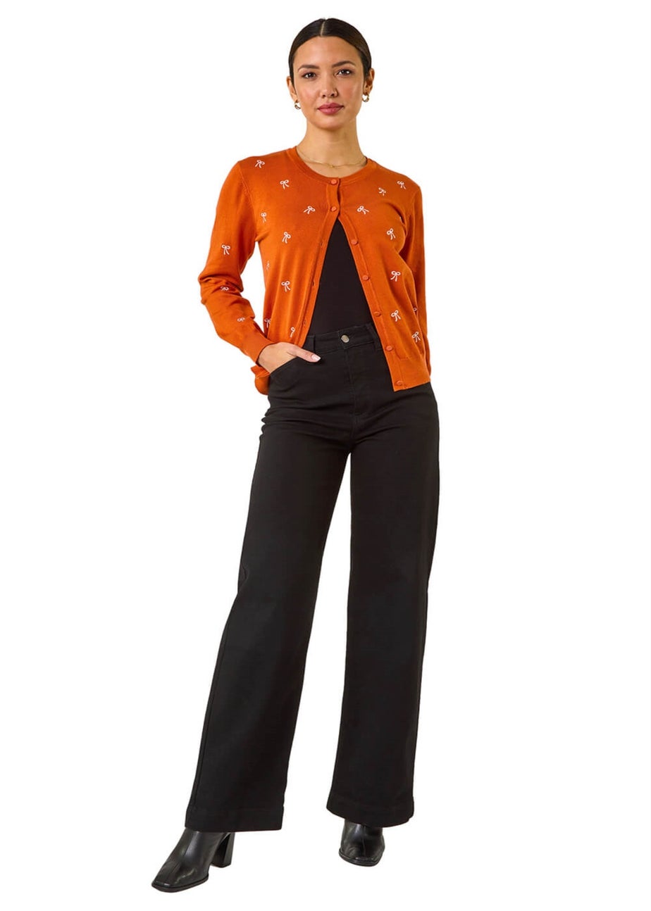 Roman Orange Bow Embroidered Cardigan