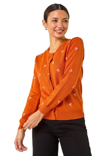 Roman Orange Bow Embroidered Cardigan