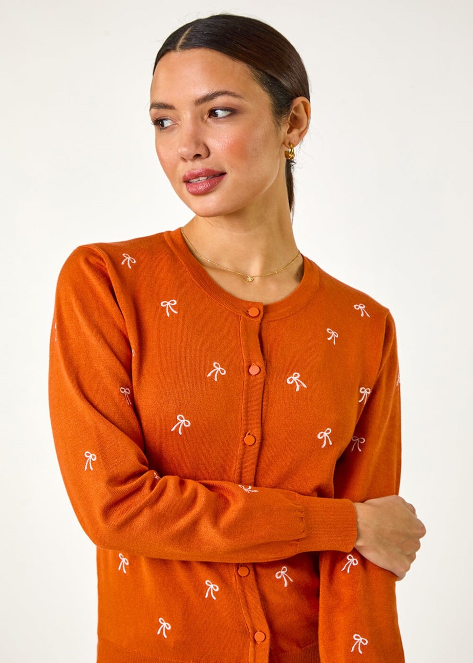 Roman Orange Bow Embroidered Cardigan