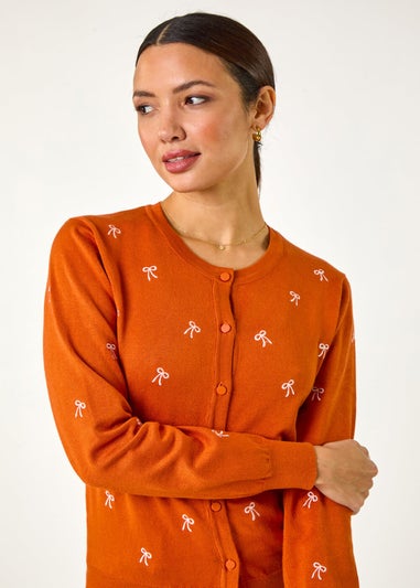 Roman Orange Bow Embroidered Cardigan