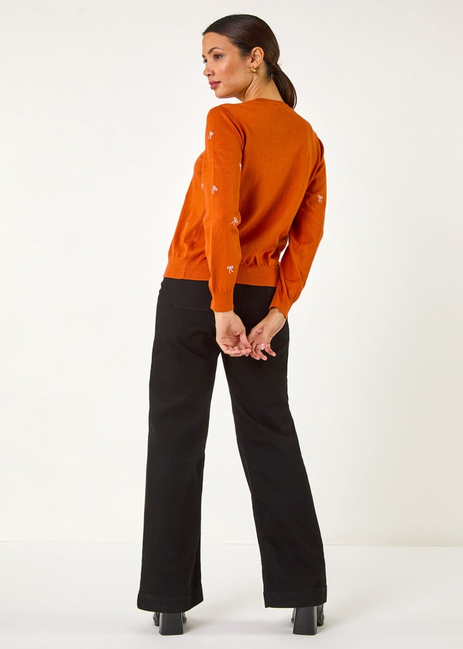 Roman Orange Bow Embroidered Cardigan