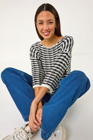 Roman Black Contrast Stitch Knit Jumper