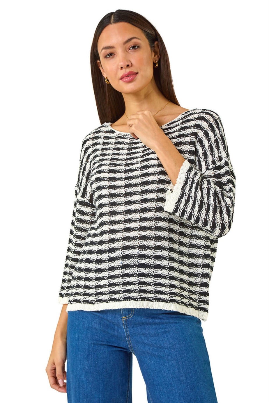 Roman Black Contrast Stitch Knit Jumper