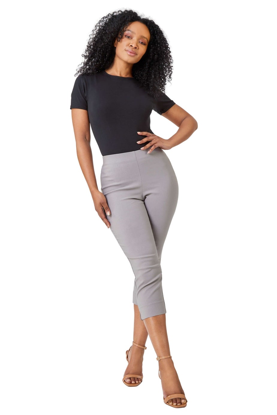 Roman Taupe Petite Cropped Stretch Trouser