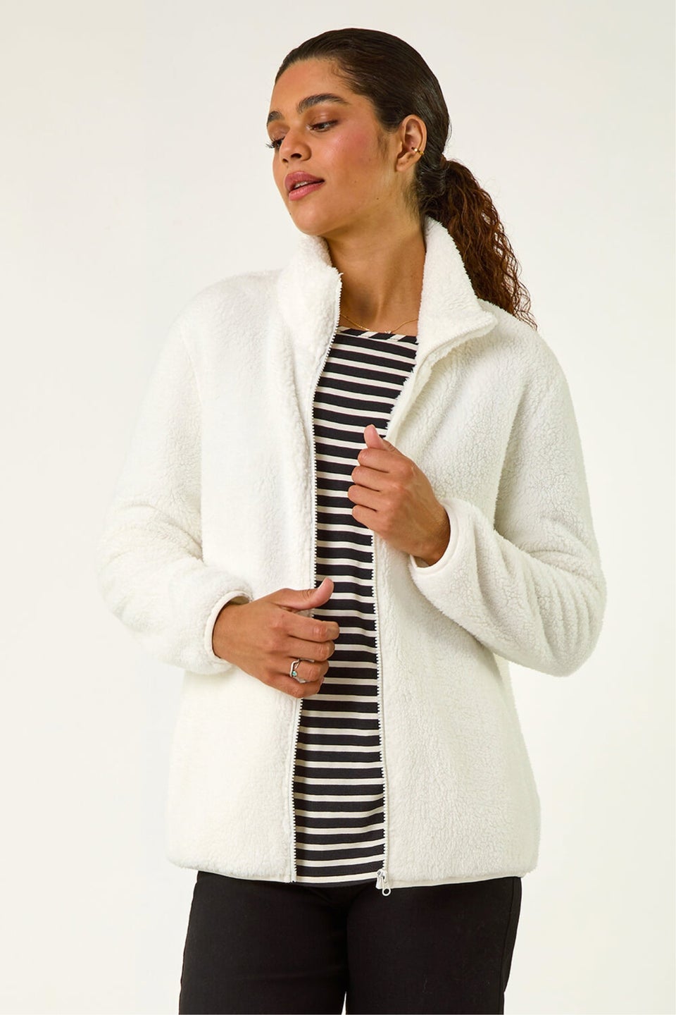 Roman White Soft Sherpa Fleece Jacket